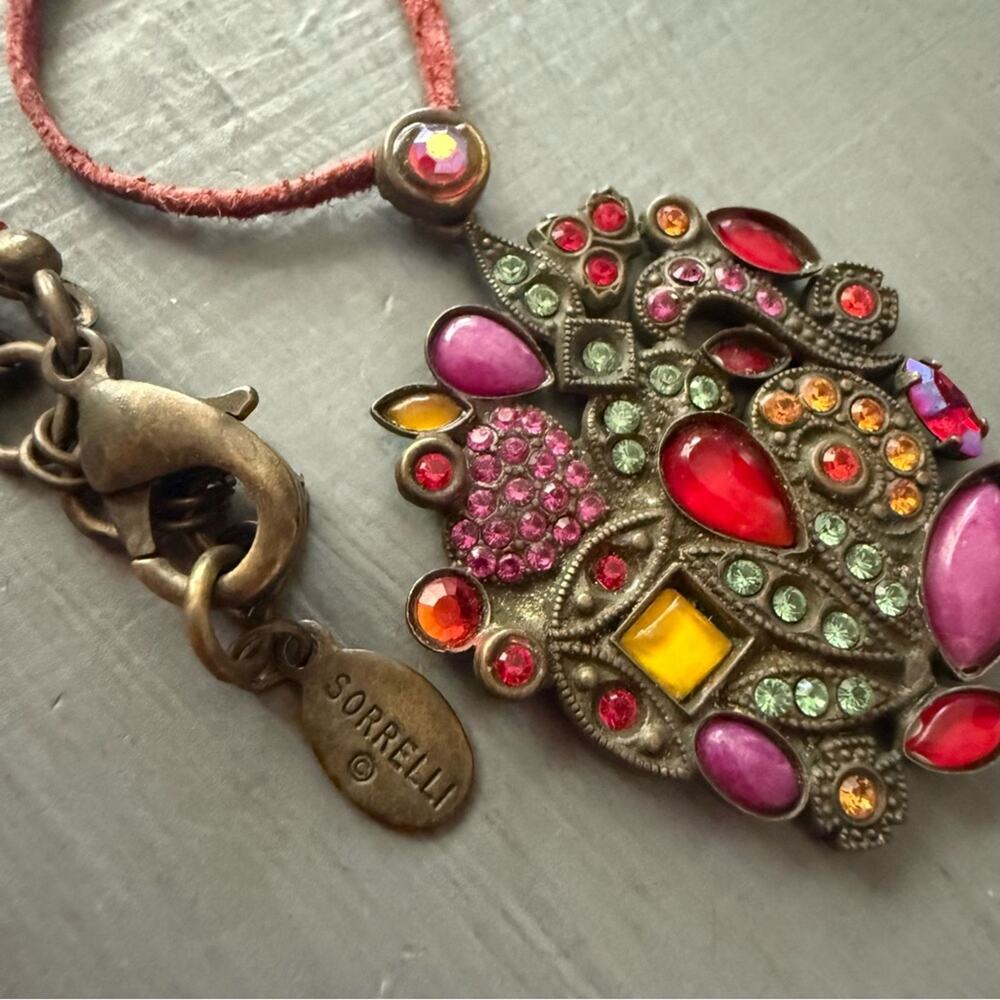 Sorrelli Brass Tone Crystal Pendant & Leather Necklace - Picture 6 of 7